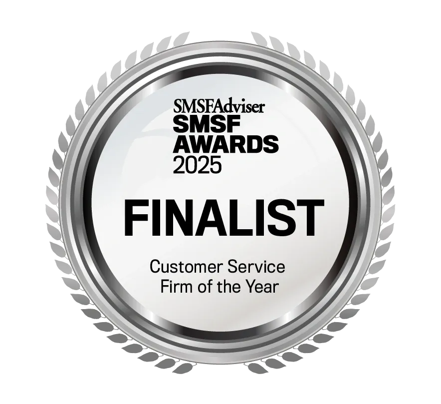 SMSF Adviser Awards 2025 Finalist badge, Customer Service Firm of the Year